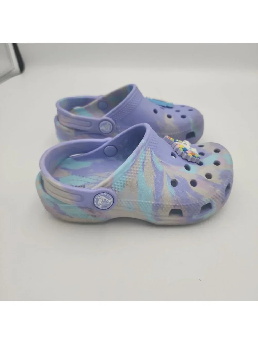 Crocs C11 Classic Marbled Tie-Dye Clog Purple Slip On Shoes Unicorn Cat Charms